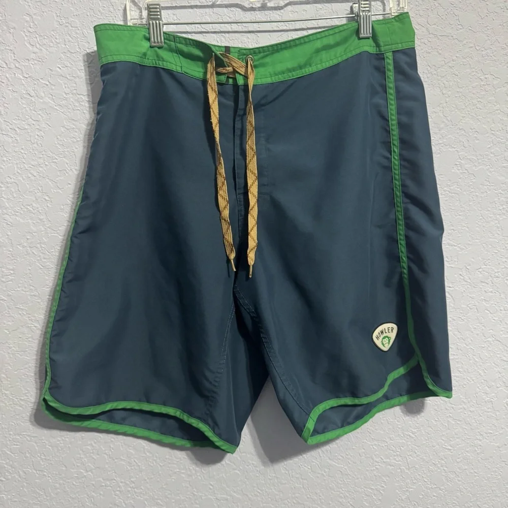 Howler Brothers Men’s Heed The Call Broad Shorts Navy And Green 9”